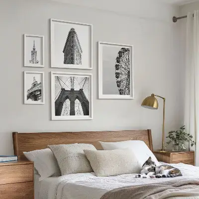 Moderne schilderijen set Zwart-witte stedelijke architectuur