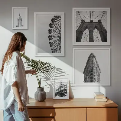 Moderne schilderijen set Zwart-witte stedelijke architectuur