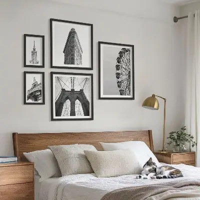 Moderne schilderijen set Zwart-witte stedelijke architectuur