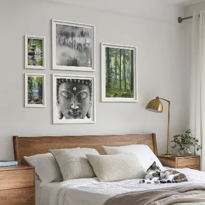 Gallery wall met ontspannende zen-natuurthema's