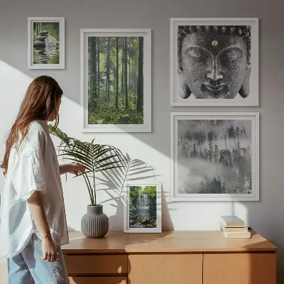 Gallery wall met ontspannende zen-natuurthema's