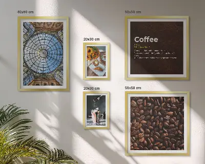 Set van moderne schilderijen met koffiesnoepjes in rustieke stijl