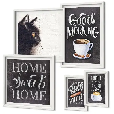 Wanddecoratie compositie Koffie kat positieve slogans
