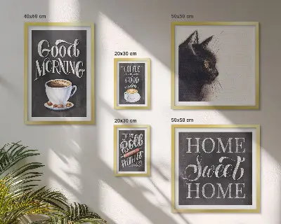 Wanddecoratie compositie met positieve koffie- en kattenspreuken
