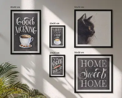 Wanddecoratie compositie met positieve koffie- en kattenspreuken