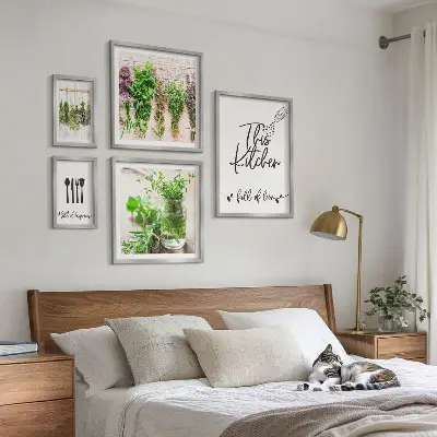 Moderne schilderijen set met keukenkruiden en koken thema