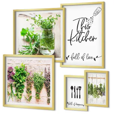 Moderne schilderijen set met keukenkruiden en koken thema