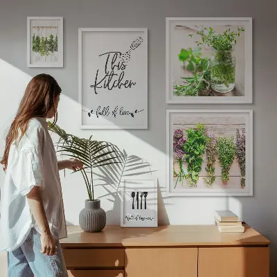 Moderne schilderijen set met keukenkruiden en koken thema