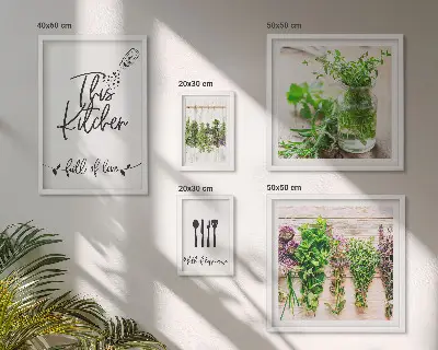 Moderne schilderijen set met keukenkruiden en koken thema