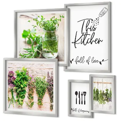 Moderne schilderijen set met keukenkruiden en koken thema
