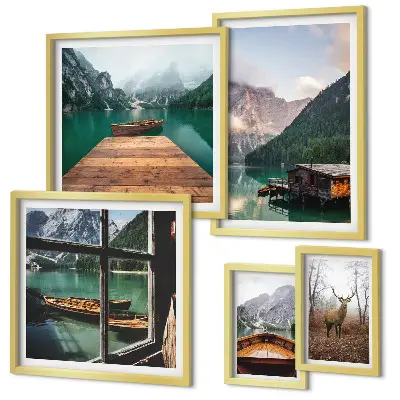 Schilderijen set met berglandschappen en meren