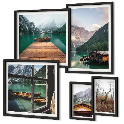 Schilderijen set met berglandschappen en meren