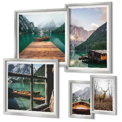 Schilderijen set met berglandschappen en meren