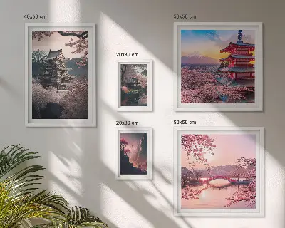 Moderne schilderijen set met Japanse landschappen en kersenbomen