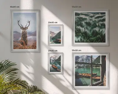 Set van moderne schilderijen met natuur, wilde dieren en bergen