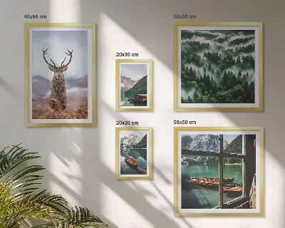 Set van moderne schilderijen met natuur, wilde dieren en bergen