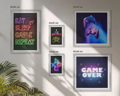 Gallery wall met neon thema voor computerspellen