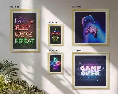 Gallery wall met neon thema voor computerspellen