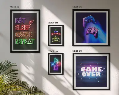 Gallery wall met neon thema voor computerspellen