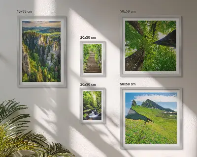Wanddecoratie compositie groene landschappen met natuurpaden