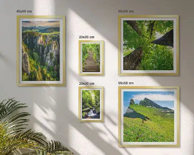 Wanddecoratie compositie groene landschappen met natuurpaden