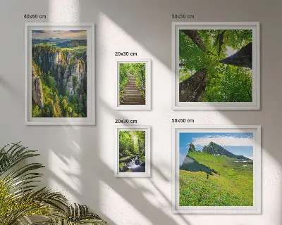 Wanddecoratie compositie groene landschappen met natuurpaden