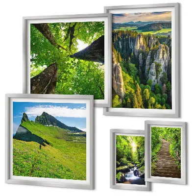 Wanddecoratie compositie groene landschappen met natuurpaden