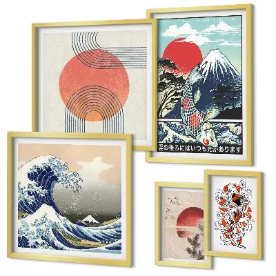 Wanddecoratie met Japanse kunst motief van golven voor een gallery wall