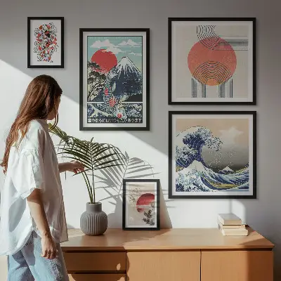 Wanddecoratie met Japanse kunst motief van golven voor een gallery wall