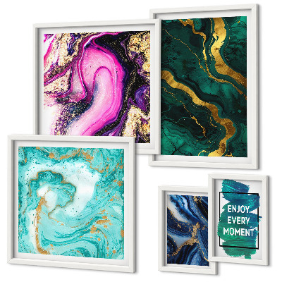 Moderne schilderijen set Abstracte patronen met groen en paars.