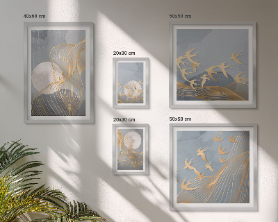 Moderne schilderijen set Abstracte golven en vogels