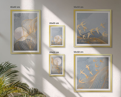 Moderne schilderijen set Abstracte golven en vogels