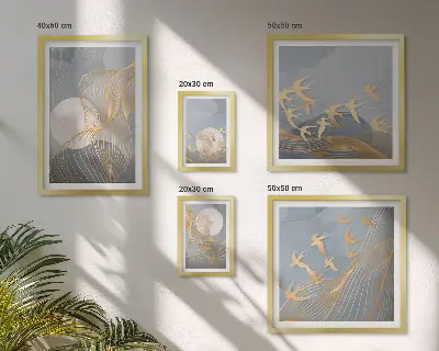 Moderne schilderijen set met abstracte golven en vogels
