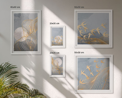 Moderne schilderijen set Abstracte golven en vogels