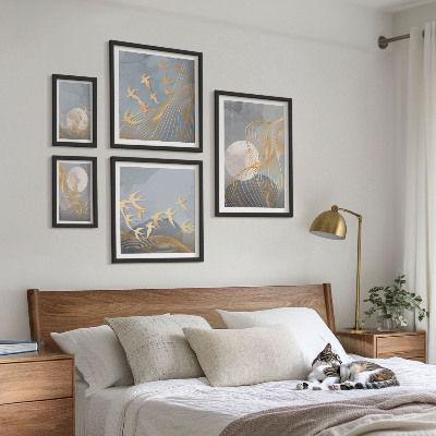 Moderne schilderijen set Abstracte golven en vogels