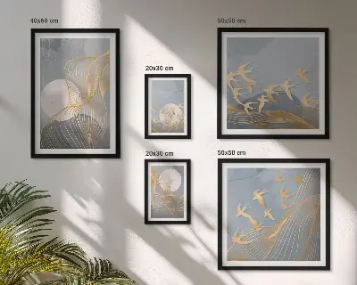 Moderne schilderijen set met abstracte golven en vogels