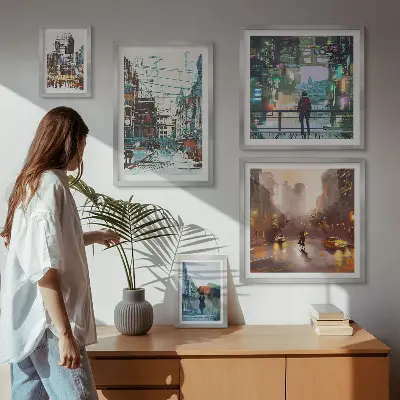 Wanddecoratie compositie Moderne stadsgezichten