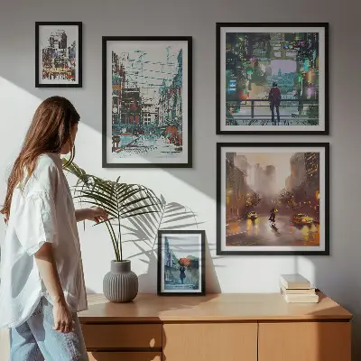 Wanddecoratie compositie Moderne stadsgezichten
