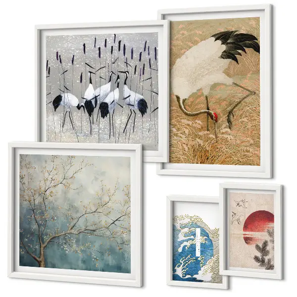 Wanddecoratie compositie Stijlvolle natuurschilderijen van vogels
