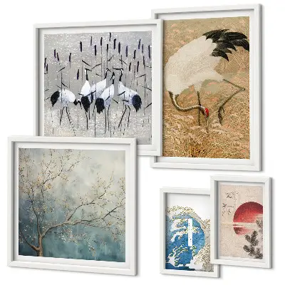 Wanddecoratie compositie Stijlvolle natuurschilderijen van vogels