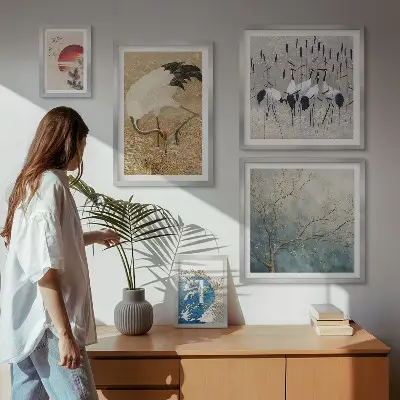 Wanddecoratie compositie Stijlvolle natuurschilderijen van vogels