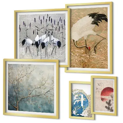 Wanddecoratie compositie Stijlvolle natuurschilderijen van vogels