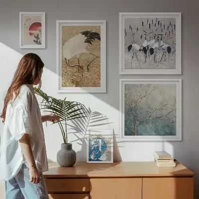 Wanddecoratie compositie Stijlvolle natuurschilderijen van vogels