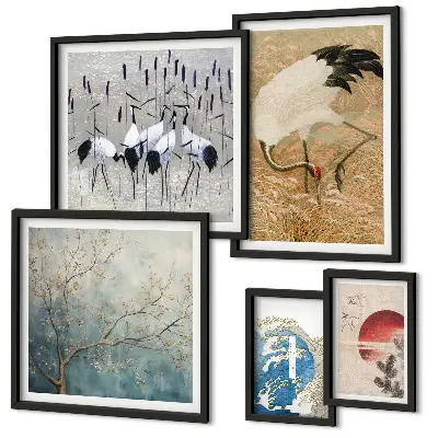 Wanddecoratie compositie Stijlvolle natuurschilderijen van vogels