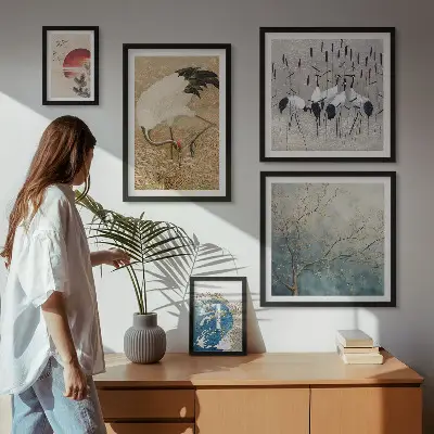 Wanddecoratie compositie Stijlvolle natuurschilderijen van vogels