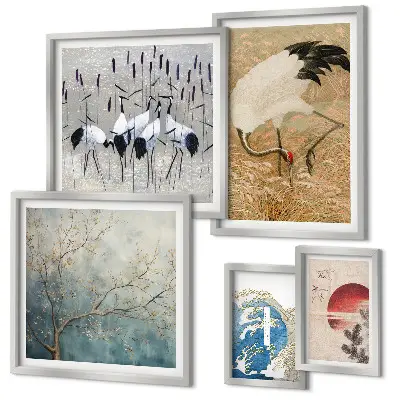 Wanddecoratie compositie Stijlvolle natuurschilderijen van vogels