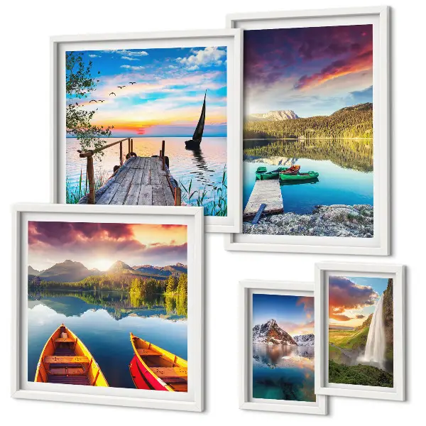Galerijwand met landschappen, watervallen en meren