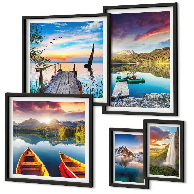 Galerijwand met landschappen, watervallen en meren