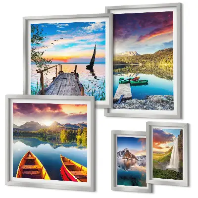Galerijwand met landschappen, watervallen en meren