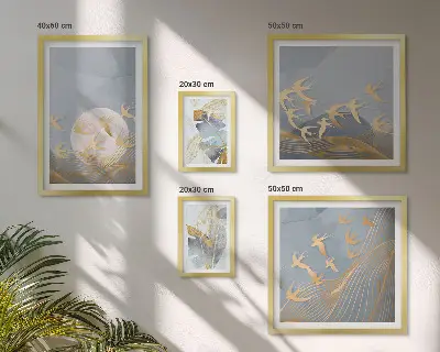 Wanddecoratie compositie stijlvolle vogels met grijze bladeren